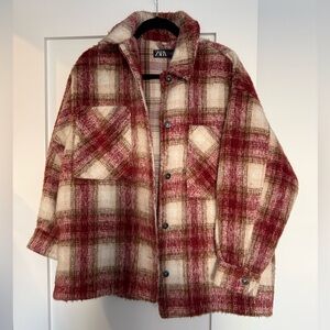 Zara Burgundy and Beige Checkered Jacket